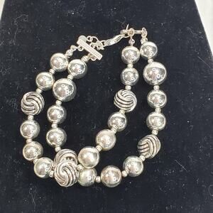 Avon NRT Silver Tone Knot Round Ball Bead Double Strand Bracelet 8"